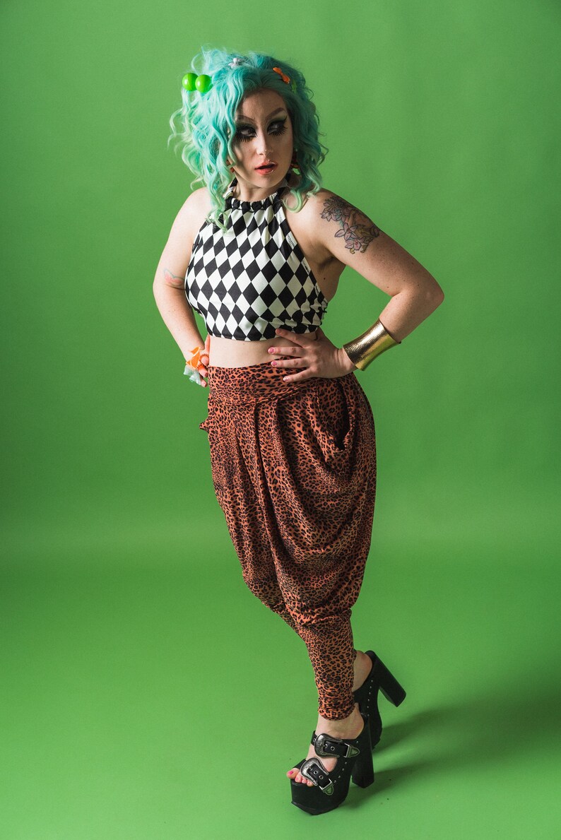 Burning Man Baggy Leopard Pants Rave Dance Costume High Waisted Leopard Pants Yoga Pants Leopard Harem Pants Cheetah Harem Pants