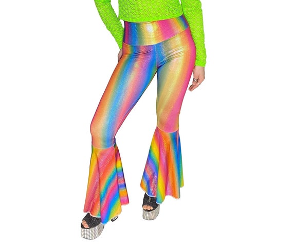 Rainbow Ombre Bell Bottoms Rainbow Pants Women Men Pride Flare Pants Unisex Bell Bottoms Mens Pride Bell Bottoms Rave Clothing hologram Etsy UK