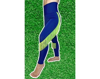 Seattle Seahawks Leggings-Seahawks Fringe Leggings-Seahawks Football Leggings-Yoga Leggings-Fringe Leggings-Drag Queen Costume