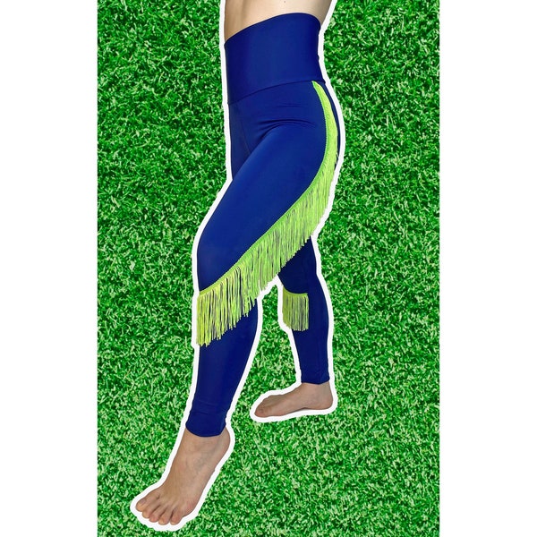 Seattle Seahawks Leggings-Seahawks Fringe Leggings-Seahawks Football Leggings-Yoga Leggings-Fringe Leggings-Drag Queen Costume