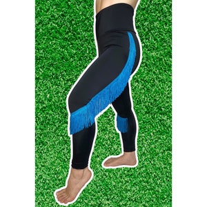 Carolina Panthers Leggings- Panthers Fringe Leggings-Panthers Football Leggings-Yoga Leggings-Fringe Leggings-Drag Queen Traje