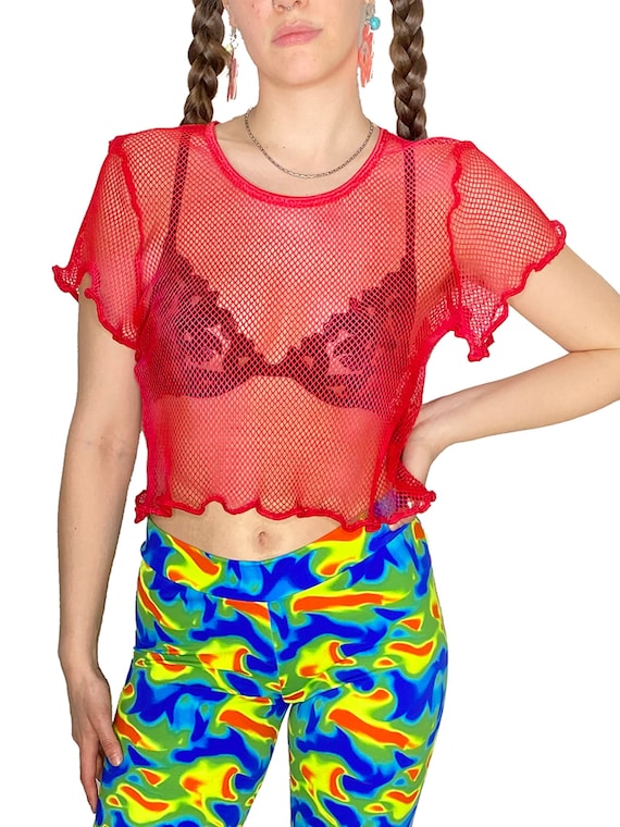 red mesh crop top