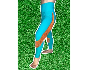 Miami Dolphins Leggings- Dolphins Fringe Leggings-Dolphins Football Leggings-Yoga Leggings-Fringe Leggings-Drag Queen Costume
