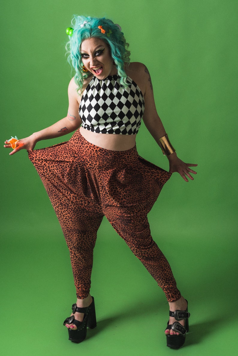 Burning Man Baggy Leopard Pants Rave Dance Costume High Waisted Leopard Pants Yoga Pants Leopard Harem Pants Cheetah Harem Pants