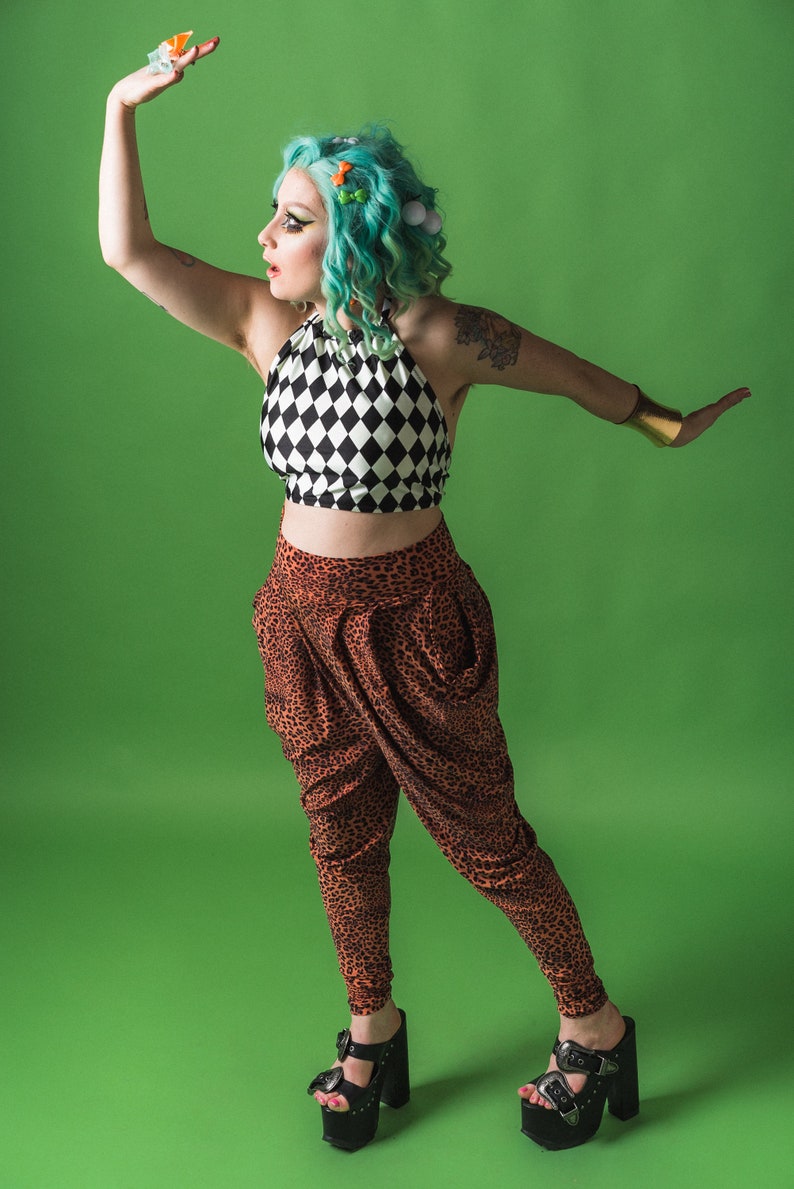 Burning Man Baggy Leopard Pants Rave Dance Costume High Waisted Leopard Pants Yoga Pants Leopard Harem Pants Cheetah Harem Pants