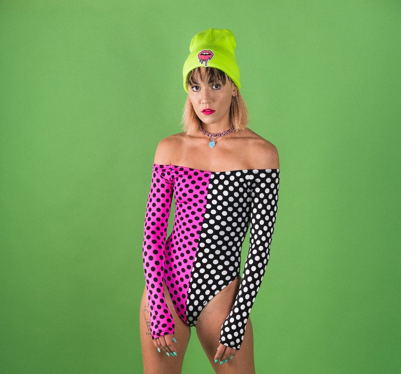 Pink Polka‑Dot Off‑Shoulder Bodysuit