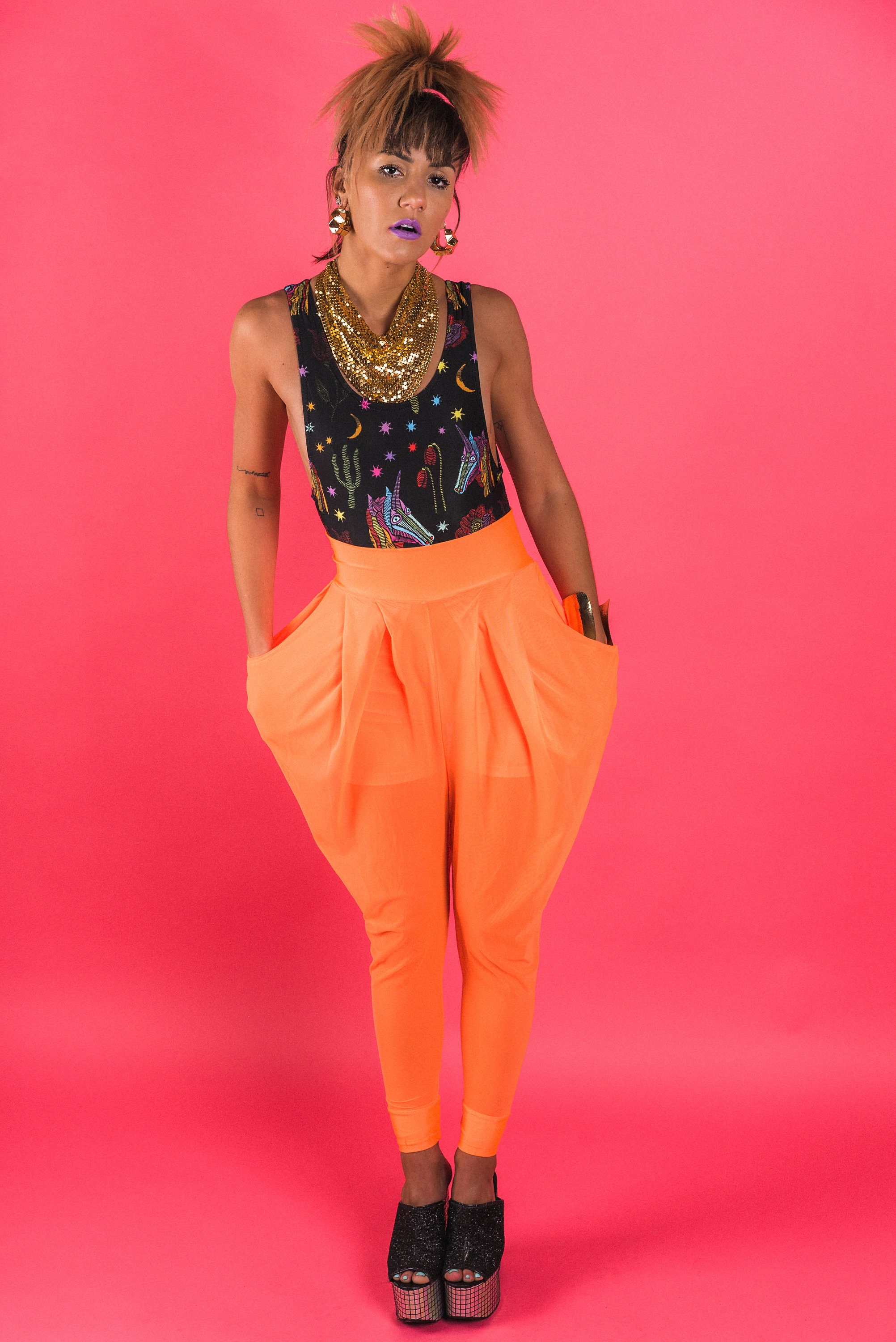 Neon Orange Sheer Mesh Harem Pants Rave Pants Dance Costume | Etsy