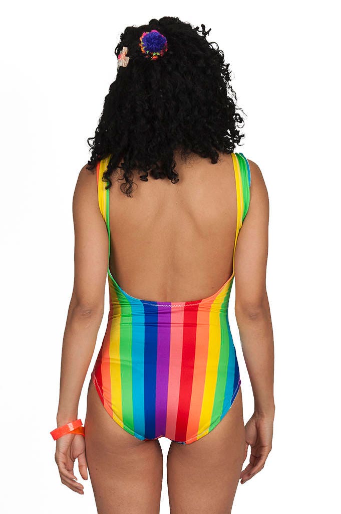 US$ 42.00 - Women burning man Rainbow laced up Bodysuit - m.