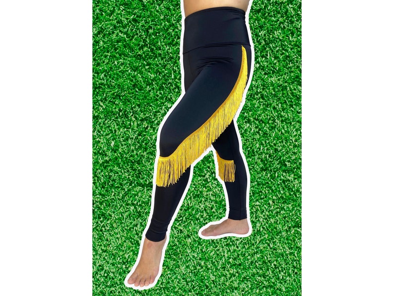 Pittsburgh Steelers Leggings-Steelers Fringe Leggings-Steelers Football Leggings-Yoga Leggings-Fringe Leggings-Drag Queen Costume image 1