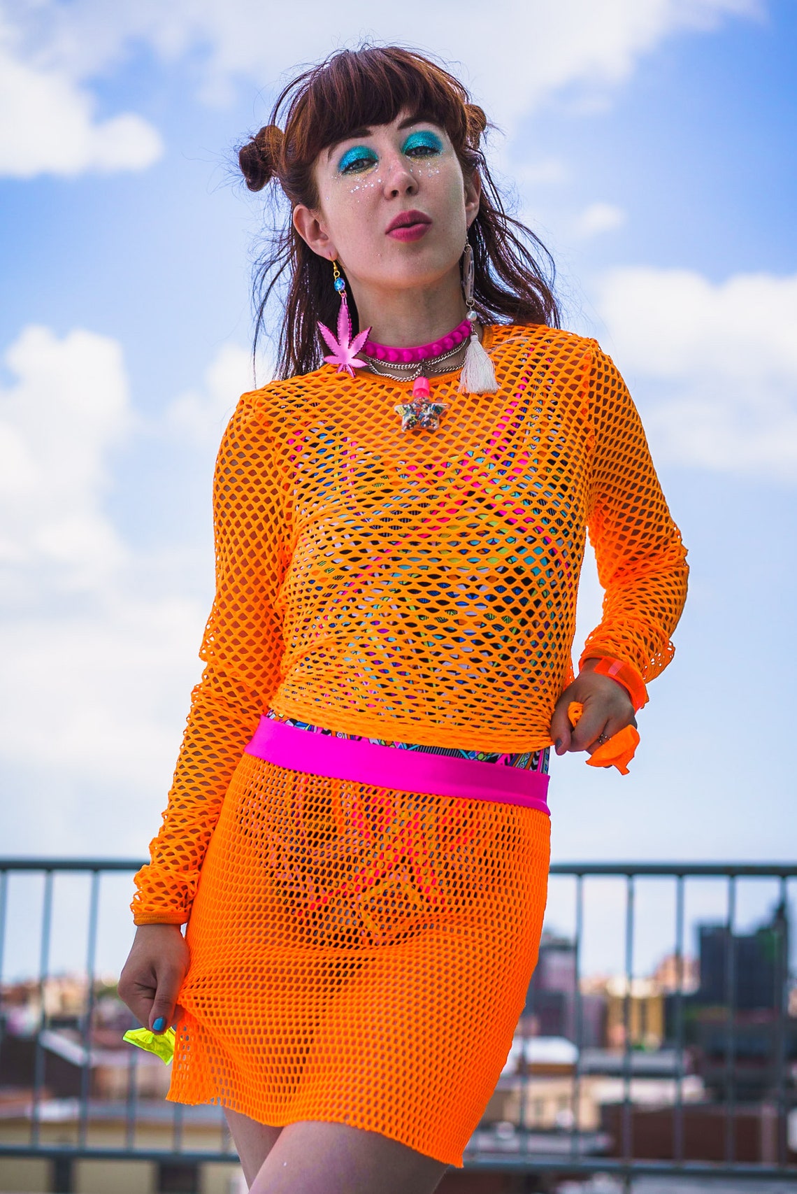 Neon Orange Unisex Crop Top Sheer Swimsuit Coverup Etsy