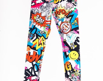 Comic Book Kids Leggings, Childrens Leggings, Kids Pants, Comic Book Pants, Comic Leggings, 90s Pants, Comic Print, Comic Book, Graffiti