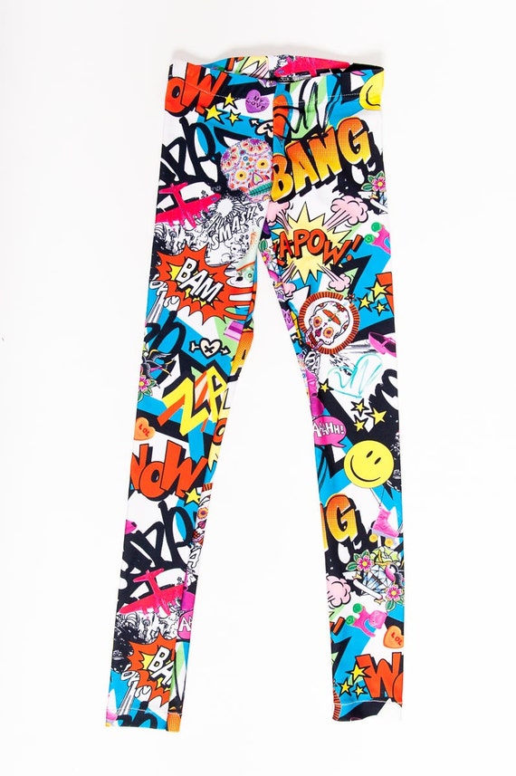 Comic Book Kids Leggings, Childrens Leggings, Kids Pants, Comic Book Pants,  Comic Leggings, 90s Pants, Comic Print, Comic Book, Graffiti