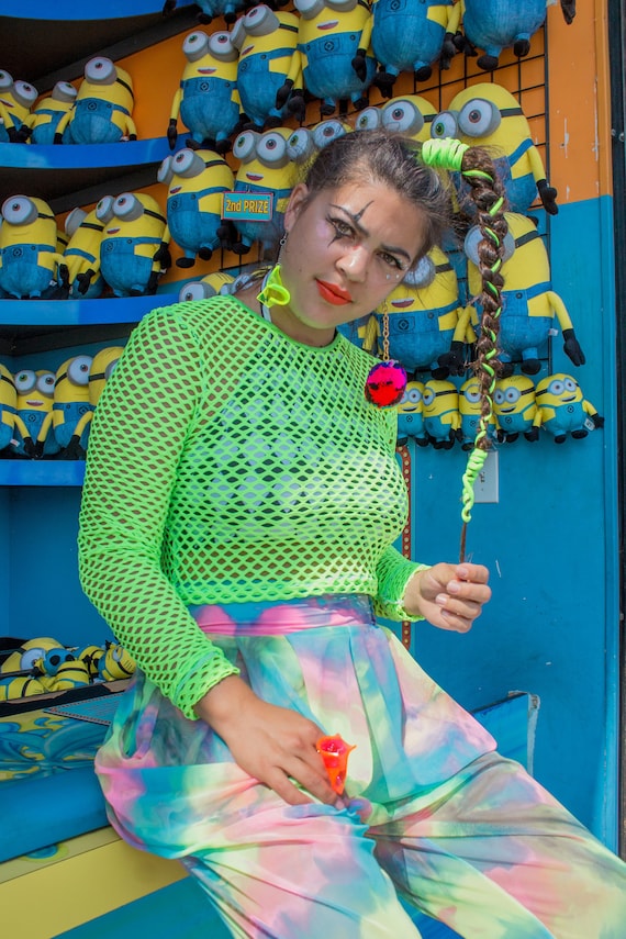 Neon green fishnet sales crop top