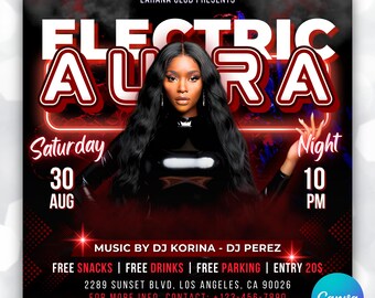 Editable Neon Club Party Flyer Template | Canva DJ Event Invite (Digital Download)
