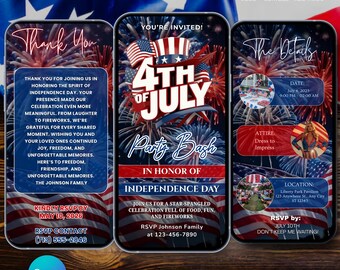 4th of July Invitation Template | Independence Day Party Invite | Patriotic BBQ Cookout Invite | Fireworks July 4th Digital Invite