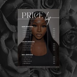 Price List Template, Editable Price List Template Canva, Beauty Salon, Nail Makeup Hair Stylist, Bundle price list, Printable Pricing Guide