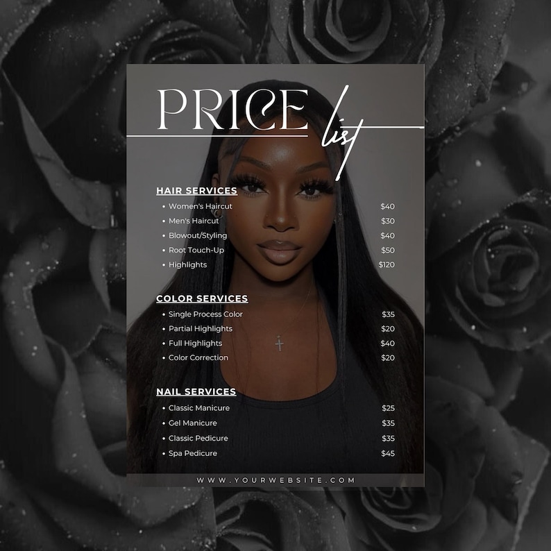 Price List Template, Editable Price List Template Canva, Beauty Salon, Nail Makeup Hair Stylist, Bundle price list, Printable Pricing Guide