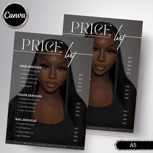 Price List Template, Editable Price List Template Canva, Beauty Salon, Nail Makeup Hair Stylist, Bundle price list, Printable Pricing Guide