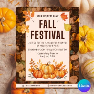 Fall Festival Flyer: Autumn Harvest, School Fundraiser (DIY Canva Editable 8.5x11 in)