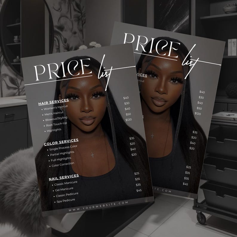 Price List Template, Editable Price List Template Canva, Beauty Salon, Nail Makeup Hair Stylist, Bundle price list, Printable Pricing Guide