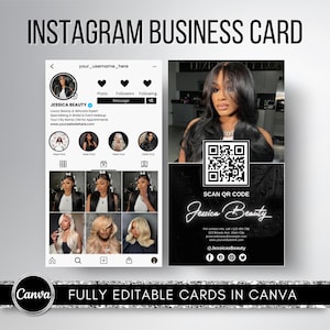 Bewerkbare sjabloon voor visitekaartjes met QR-code voor Instagram (canva)