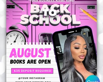Back To School Flyer, Back To School Bookings Flyer, Back To School Sale Flyer, Back To School Hair Flyer, Back 2 School Fyer, DIY Canva