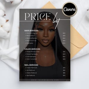 Price List Template, Editable Price List Template Canva, Beauty Salon, Nail Makeup Hair Stylist, Bundle price list, Printable Pricing Guide