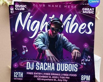 Neon Saturday Party Flyer Template: Editable Nightclub Event Design (Canva)