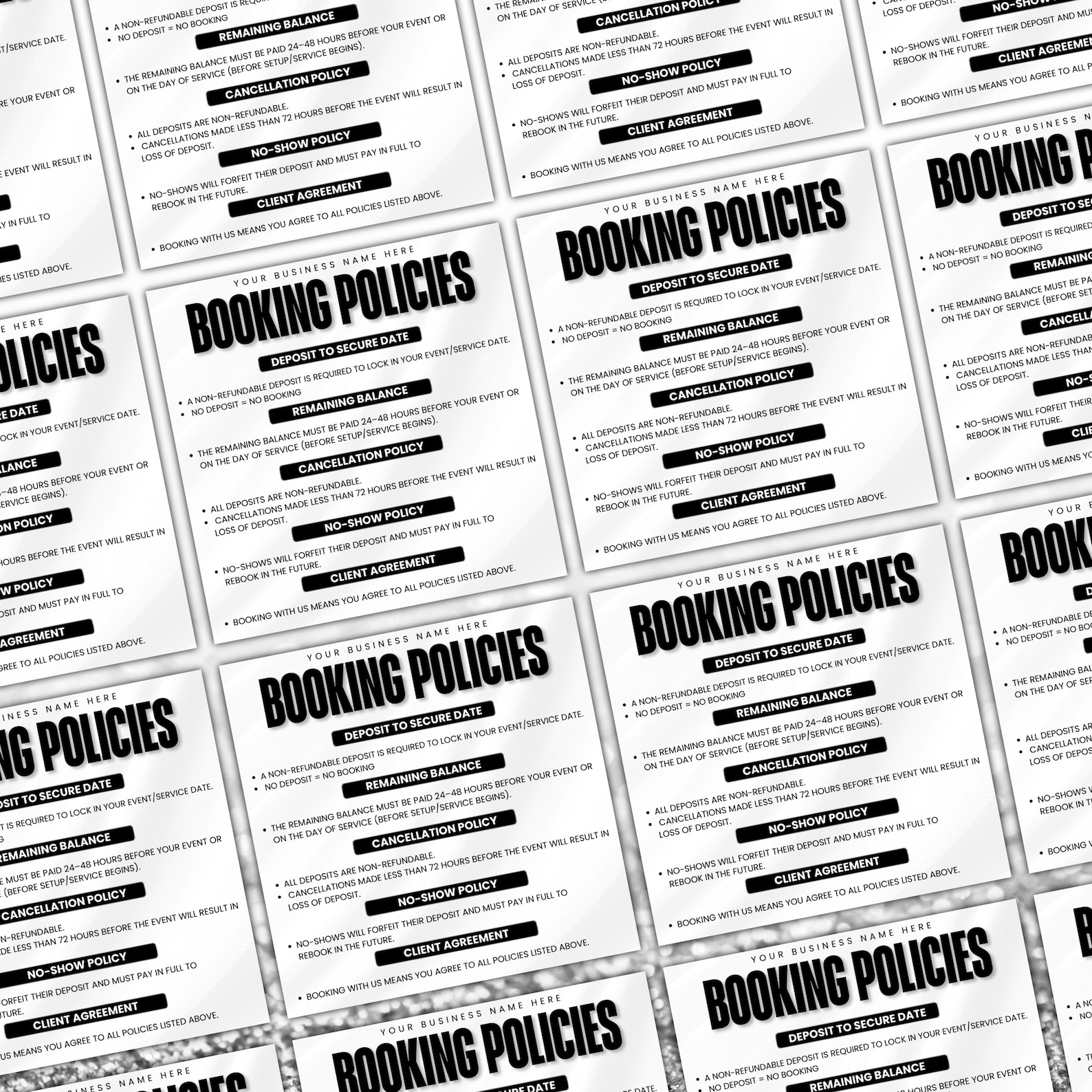 Editable Booking Policy Template Deposit, Cancellation, Noshow