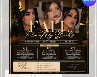 Fall Hair Booking Flyer, Editable Canva Hair Price List, Sew In Weave Frontal Install Pricelist, Luxury Salon Booking, Instant Download