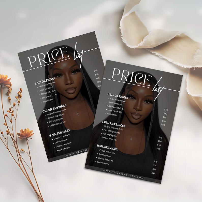 Price List Template, Editable Price List Template Canva, Beauty Salon, Nail Makeup Hair Stylist, Bundle price list, Printable Pricing Guide