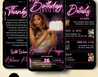 Animated Gold Floral Birthday Dinner Invitation (Digital Download)
