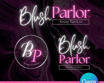 Beauty Logo Bundle: Neon Salon & Spa Branding (Canva Templates, PNG)