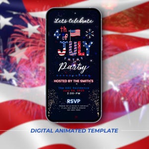 July 4th Invitation With Fireworks,Digital Independence Day Party Invite,Animated BBQ or Bonfire Celebration evite,Animated Party Invitation