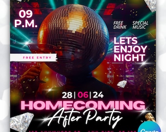 Homecoming After Party Flyer: Editable Canva Template