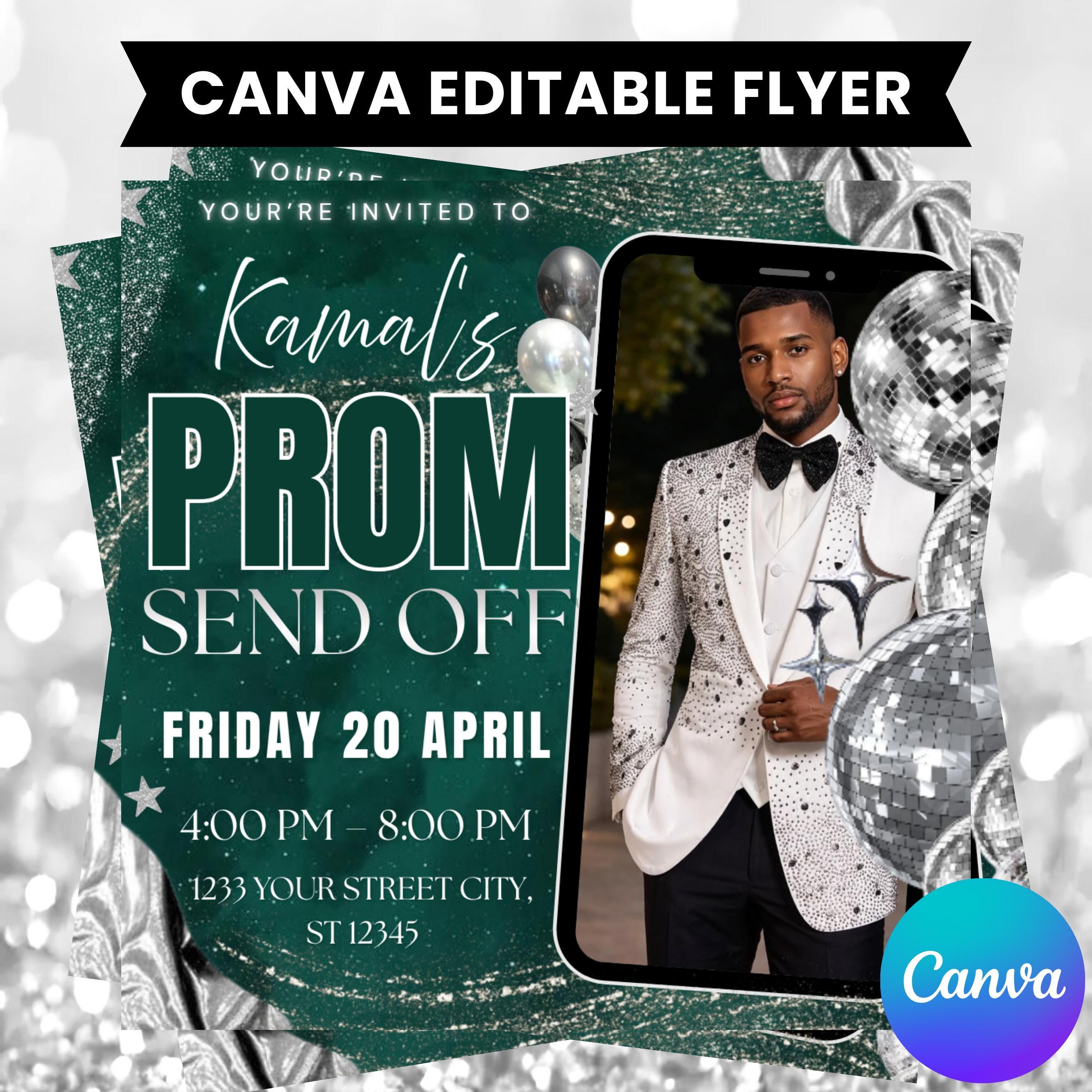 Prom Send off Flyer Template, Editable Canva Invitation, Prom Night ...