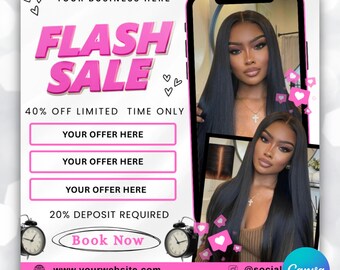 Flyer, Hair, Lash, Braids, Canva Template