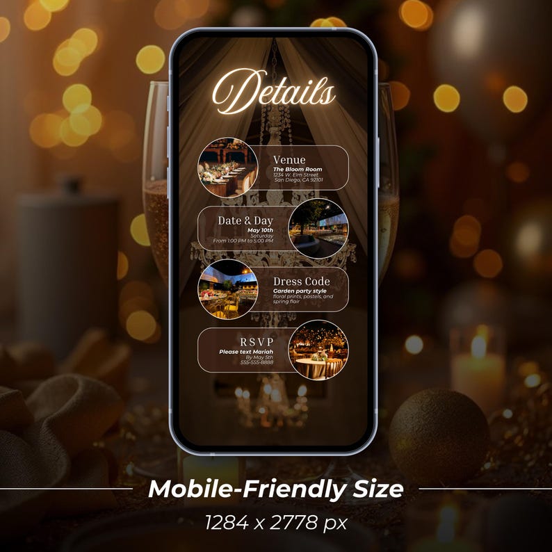 Luxury Gold Birthday Dinner Evite Elegant Women's Digital Invitation