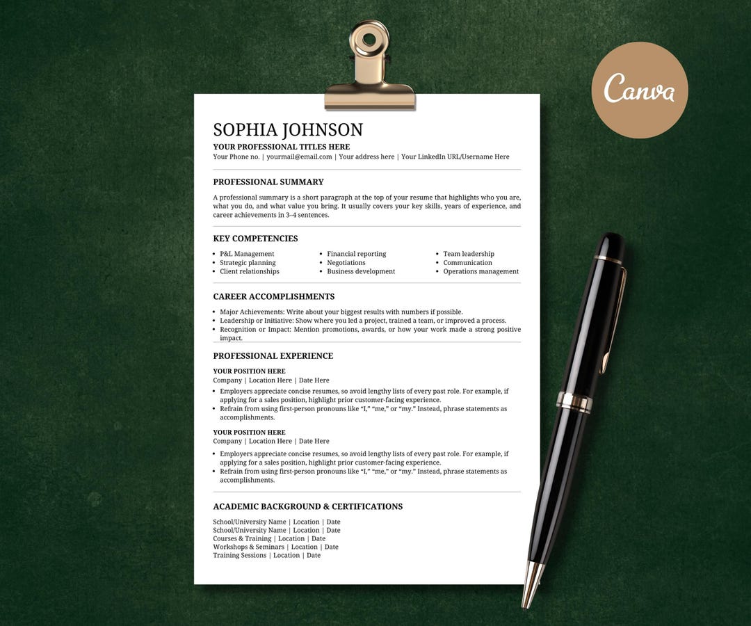 Editable Canva Resume Template: Modern Professional CV Design (digital ...