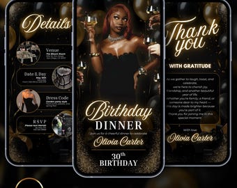Luxury Gold Birthday Dinner Invitation: Editable Digital Template