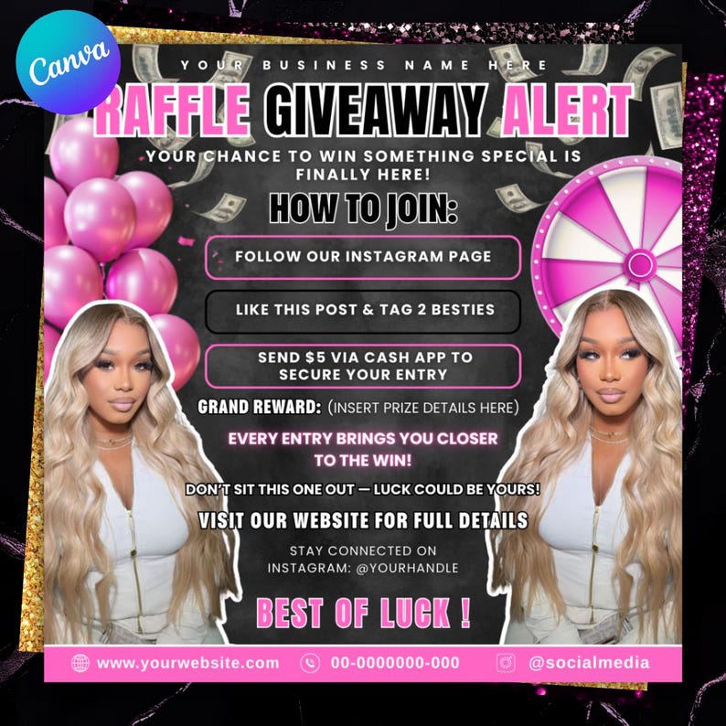 Weekly Raffle Promotion Editable Raffle Flyer Template | Beauty Salon Promotion, Canva Design ...