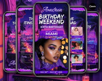 Miami Birthday Trip Itinerary Invitation: Editable Canva Template (Digital Download)