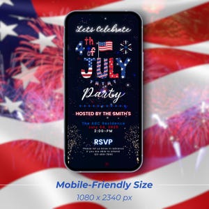 July 4th Invitation With Fireworks,Digital Independence Day Party Invite,Animated BBQ or Bonfire Celebration evite,Animated Party Invitation