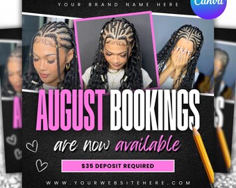 August Booking Flyer August Books Open Monthly Flyer Seasonal Flyer August Booking Appointments Book DIY Flyer Canva Editable Template