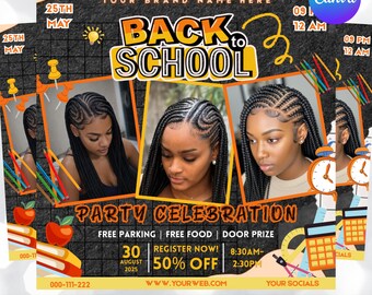 Back To School Flyer, Back To School Bookings Flyer, Back To School Sale Flyer, Back To School Hair Flyer, Back 2 School Fyer, DIY Canva
