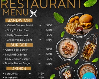 Editable Restaurant Menu Template: Modern Canva Design
