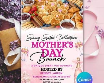Mother's Day Brunch Invitation Template | Modern Floral Editable Canva Invite (Digital Download)