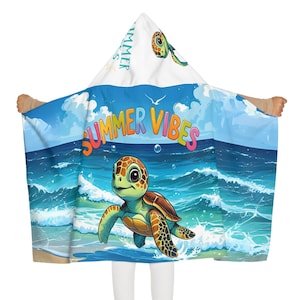 Youth Hooded Towel - Summer Vibes Turtle Design, Beach Days, Pool Fun, Kids Beachwear, Vacation Essentials, Gift for Children