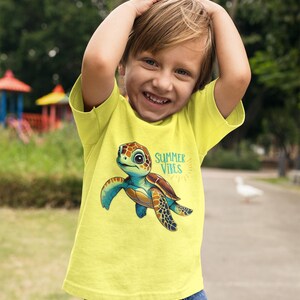 Cute Turtle Summer Vibes Toddler Tee, Kids Beach Shirt, Summer Outing Apparel, Toddler Gift, Childrens T-Shirt