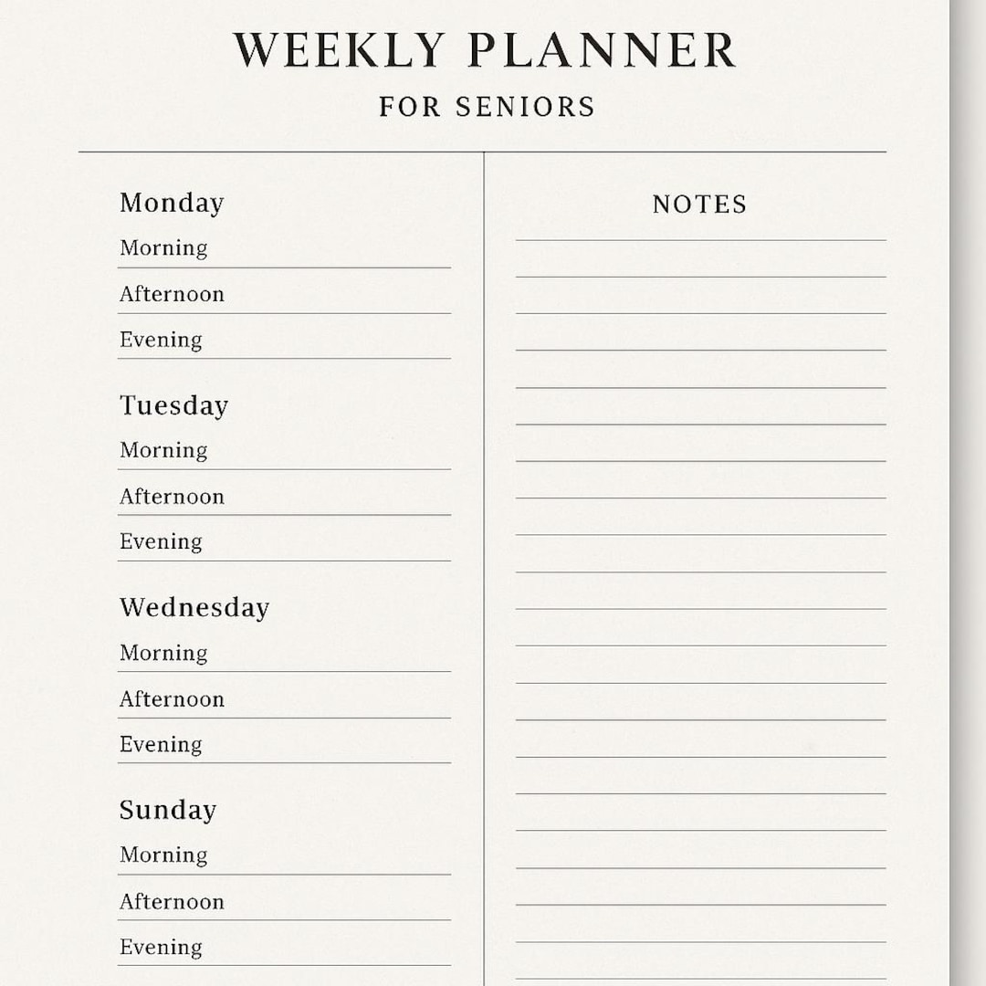 Weekly Planner for Seniors | Printable PDF Organizer for Daily Routines ...